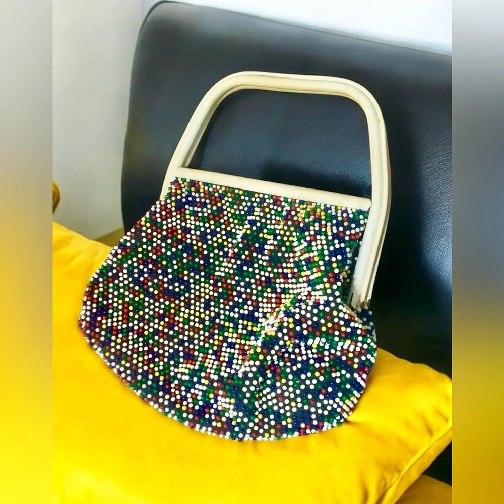 Vintage Rare 1960s Beaded Candy Dot Bag Reversible - Picture 3 of 15